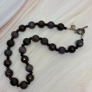 Elegant Purple & Black Agate Beaded Necklace